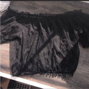 Y2K Black Off the Shoulder Sheer Crop Top